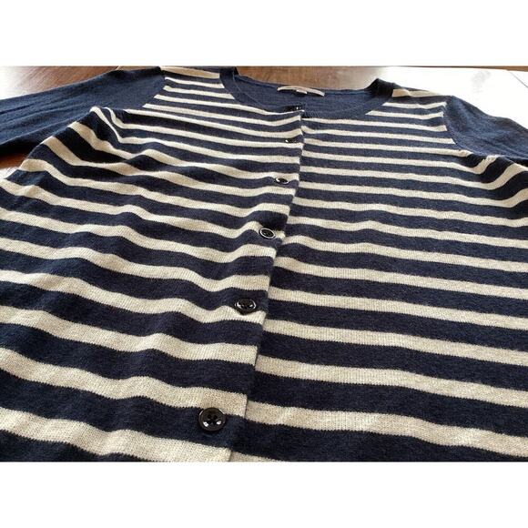 GAP Preppy Navy Striped Wool Blend Button Up Cardigan Sequin Sleeves Sz Medium - Picture 3 of 8